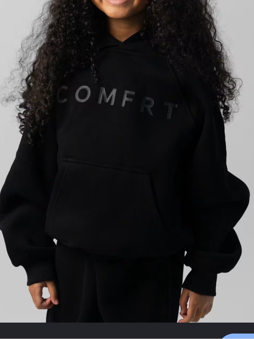 Comfrt Black Logo Hoodie For Kids Size M